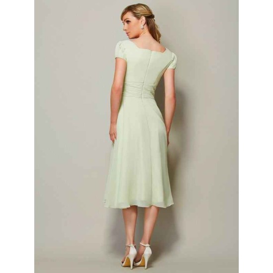 Modern Bateau Short Sleeves Ruffles Short Chiffon Bridesmaid Dresses