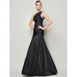 Classy Sleeveless One Shoulders Pleats Long Taffeta Bridesmaid Dresses