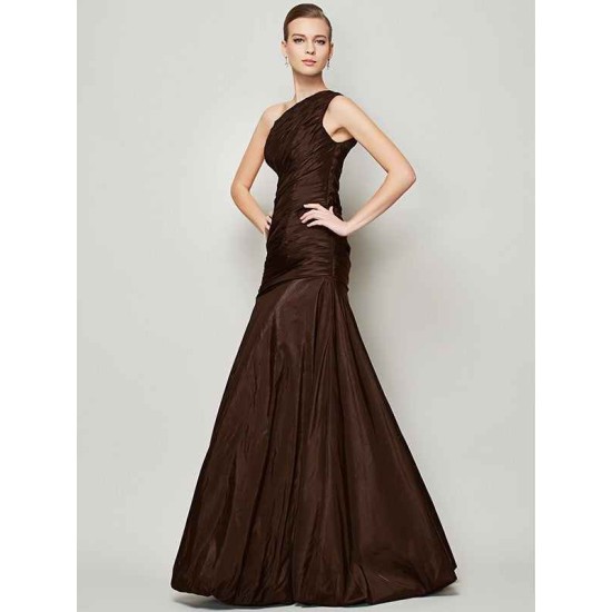 Classy Sleeveless One Shoulders Pleats Long Taffeta Bridesmaid Dresses