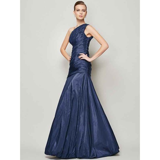 Classy Sleeveless One Shoulders Pleats Long Taffeta Bridesmaid Dresses