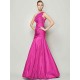 Classy Sleeveless One Shoulders Pleats Long Taffeta Bridesmaid Dresses