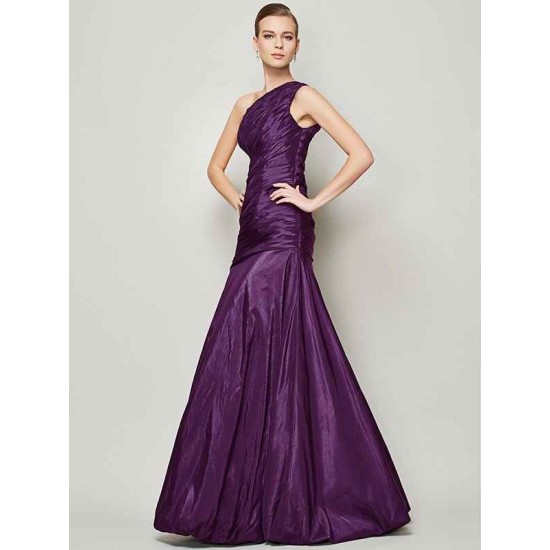 Classy Sleeveless One Shoulders Pleats Long Taffeta Bridesmaid Dresses