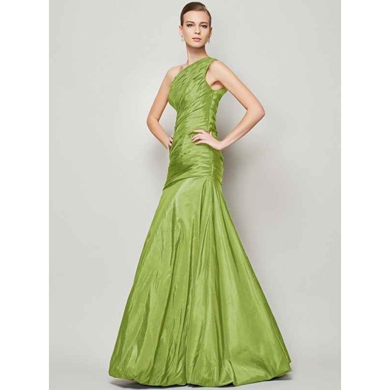 Classy Sleeveless One Shoulders Pleats Long Taffeta Bridesmaid Dresses