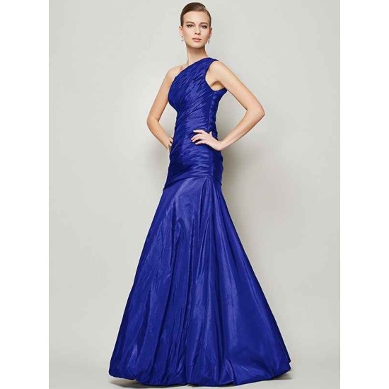 Classy Sleeveless One Shoulders Pleats Long Taffeta Bridesmaid Dresses