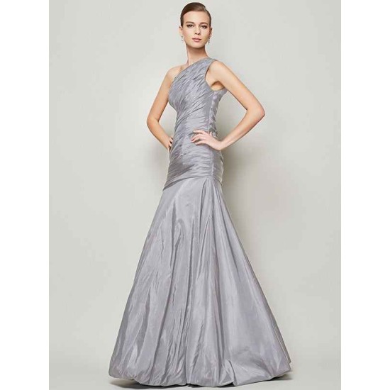 Classy Sleeveless One Shoulders Pleats Long Taffeta Bridesmaid Dresses