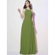 Modern Bateau Sleeveless Pleats Long Chiffon Bridesmaid Dresses