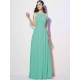 Modern Bateau Sleeveless Pleats Long Chiffon Bridesmaid Dresses
