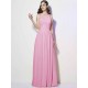 Modern Bateau Sleeveless Pleats Long Chiffon Bridesmaid Dresses