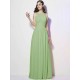 Modern Bateau Sleeveless Pleats Long Chiffon Bridesmaid Dresses