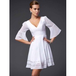 V-Neck Elegant 1/2 Sleeves Beading Short Chiffon Bridesmaid Dresses