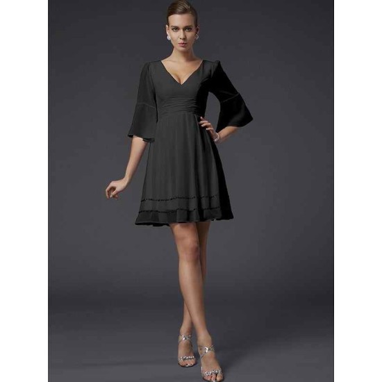 V-Neck Elegant 1/2 Sleeves Beading Short Chiffon Bridesmaid Dresses