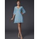 V-Neck Elegant 1/2 Sleeves Beading Short Chiffon Bridesmaid Dresses