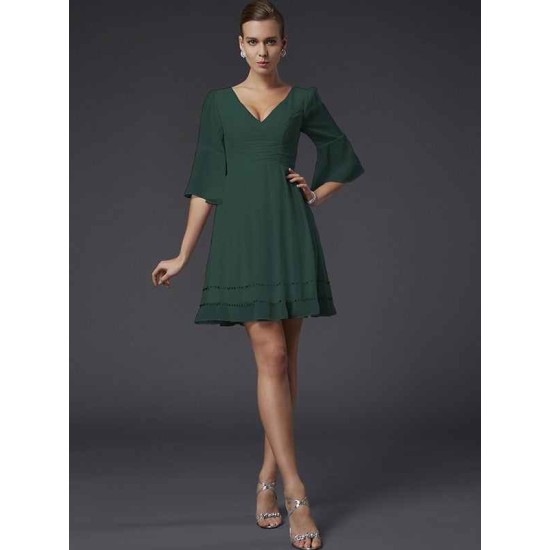 V-Neck Elegant 1/2 Sleeves Beading Short Chiffon Bridesmaid Dresses