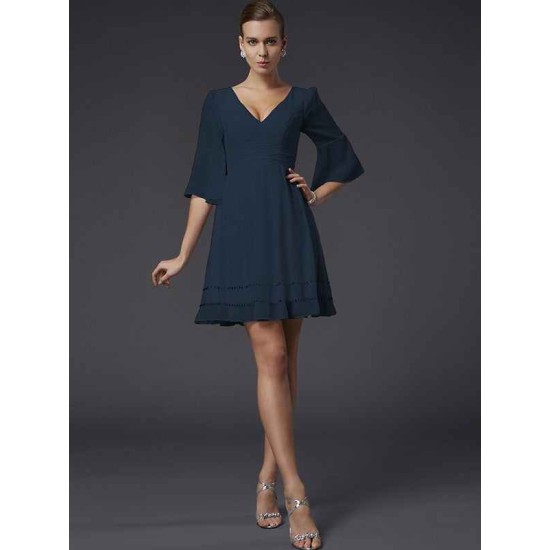 V-Neck Elegant 1/2 Sleeves Beading Short Chiffon Bridesmaid Dresses