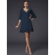 V-Neck Elegant 1/2 Sleeves Beading Short Chiffon Bridesmaid Dresses