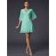 V-Neck Elegant 1/2 Sleeves Beading Short Chiffon Bridesmaid Dresses