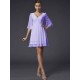 V-Neck Elegant 1/2 Sleeves Beading Short Chiffon Bridesmaid Dresses