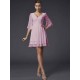 V-Neck Elegant 1/2 Sleeves Beading Short Chiffon Bridesmaid Dresses