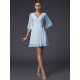 V-Neck Elegant 1/2 Sleeves Beading Short Chiffon Bridesmaid Dresses