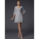 V-Neck Elegant 1/2 Sleeves Beading Short Chiffon Bridesmaid Dresses