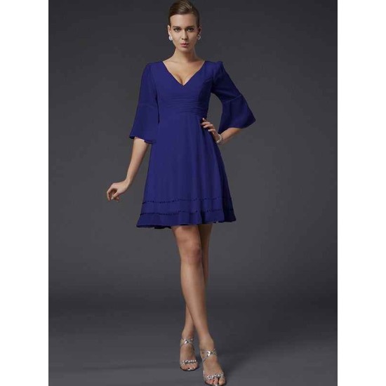 V-Neck Elegant 1/2 Sleeves Beading Short Chiffon Bridesmaid Dresses