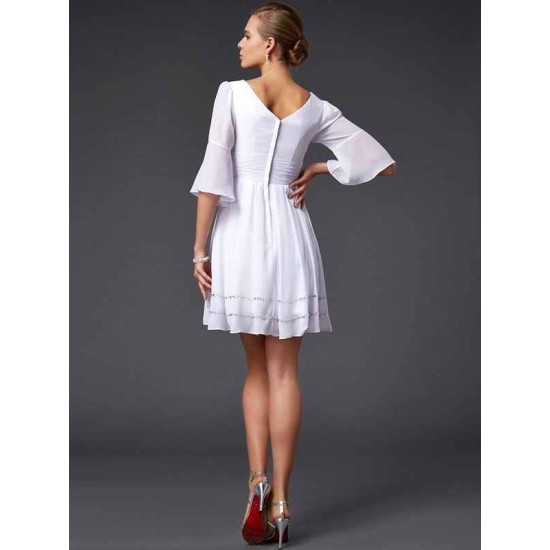 V-Neck Elegant 1/2 Sleeves Beading Short Chiffon Bridesmaid Dresses