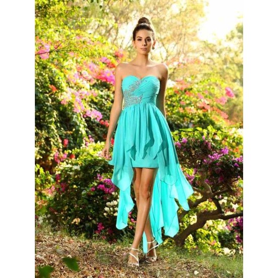 Gorgeous Sweetheart Beading Sleeveless High Low Chiffon Bridesmaid Dresses