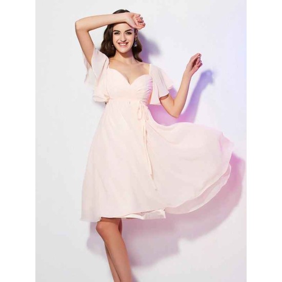 Gorgeous Sweetheart Short Sleeves Ruffles Short Chiffon Bridesmaid Dresses