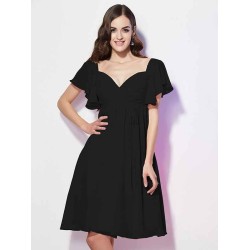 Gorgeous Sweetheart Short Sleeves Ruffles Short Chiffon Bridesmaid Dresses
