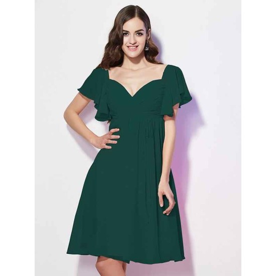 Gorgeous Sweetheart Short Sleeves Ruffles Short Chiffon Bridesmaid Dresses