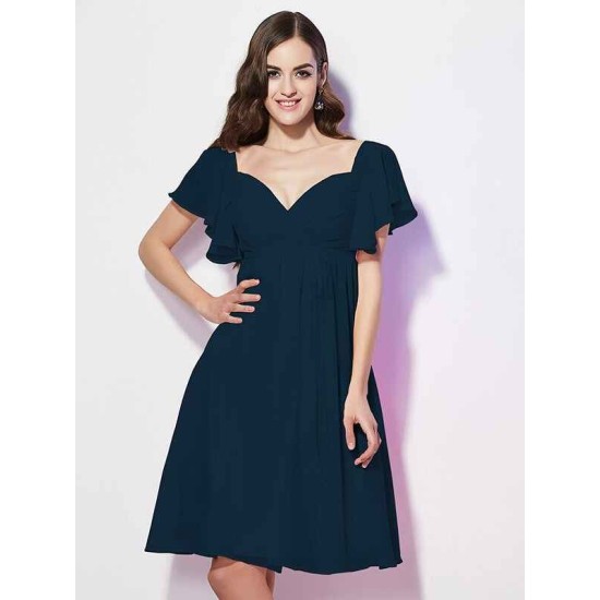 Gorgeous Sweetheart Short Sleeves Ruffles Short Chiffon Bridesmaid Dresses