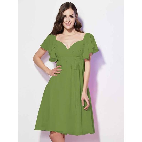 Gorgeous Sweetheart Short Sleeves Ruffles Short Chiffon Bridesmaid Dresses