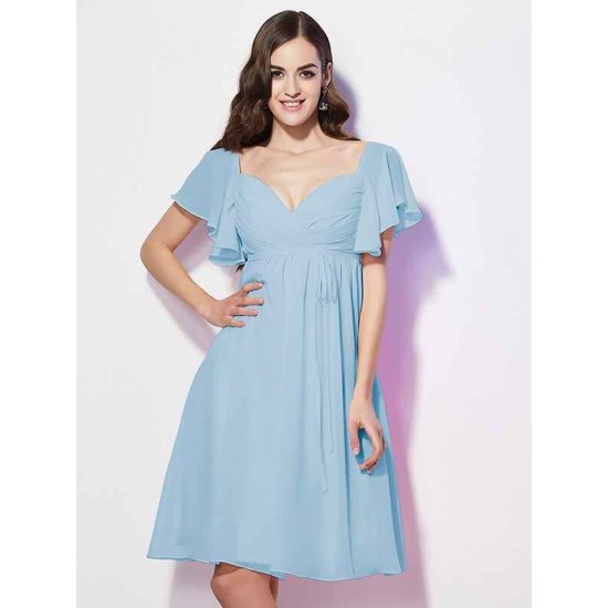 Gorgeous Sweetheart Short Sleeves Ruffles Short Chiffon Bridesmaid Dresses