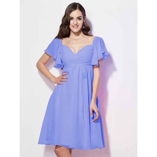 Gorgeous Sweetheart Short Sleeves Ruffles Short Chiffon Bridesmaid Dresses