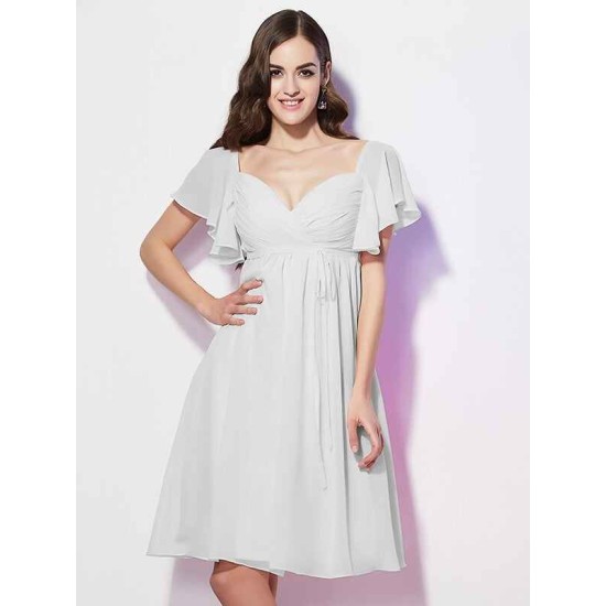 Gorgeous Sweetheart Short Sleeves Ruffles Short Chiffon Bridesmaid Dresses