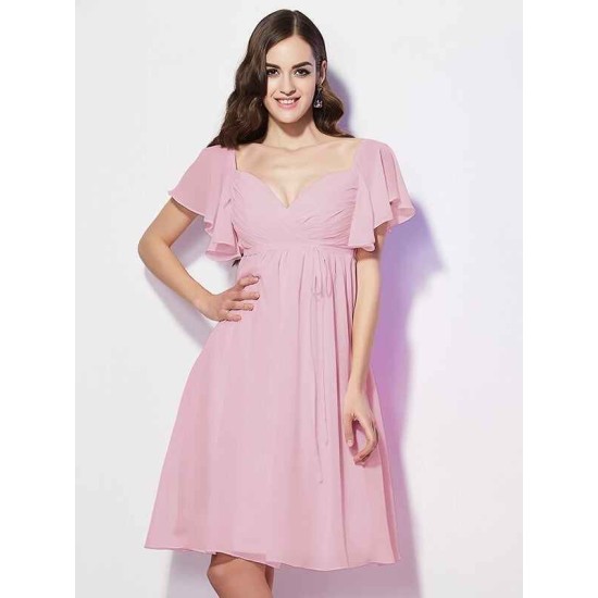 Gorgeous Sweetheart Short Sleeves Ruffles Short Chiffon Bridesmaid Dresses
