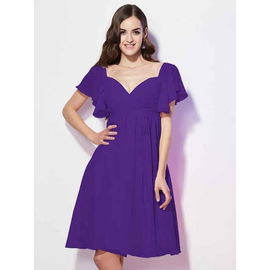 Gorgeous Sweetheart Short Sleeves Ruffles Short Chiffon Bridesmaid Dresses