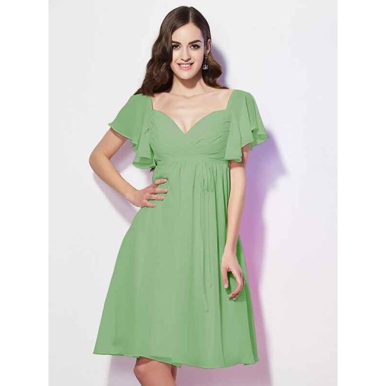 Gorgeous Sweetheart Short Sleeves Ruffles Short Chiffon Bridesmaid Dresses