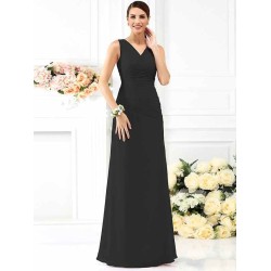 V-Neck Elegant Pleats Sleeveless Long Chiffon Bridesmaid Dresses