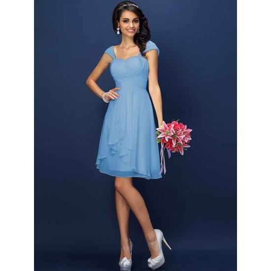 Charming Straps Pleats Sleeveless Short Chiffon Bridesmaid Dresses