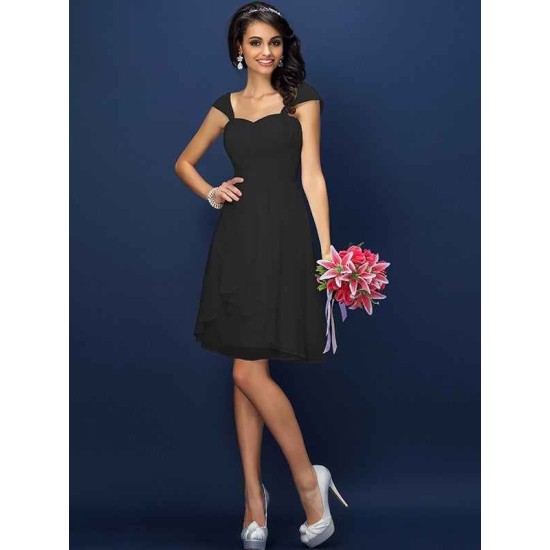 Charming Straps Pleats Sleeveless Short Chiffon Bridesmaid Dresses