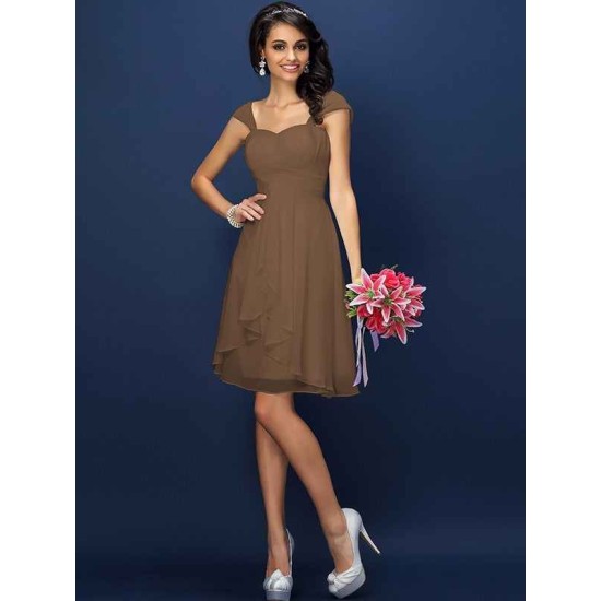 Charming Straps Pleats Sleeveless Short Chiffon Bridesmaid Dresses