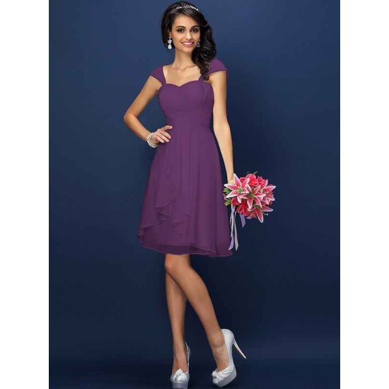 Charming Straps Pleats Sleeveless Short Chiffon Bridesmaid Dresses