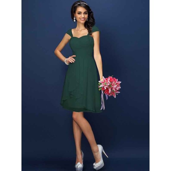 Charming Straps Pleats Sleeveless Short Chiffon Bridesmaid Dresses