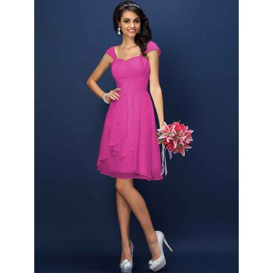 Charming Straps Pleats Sleeveless Short Chiffon Bridesmaid Dresses