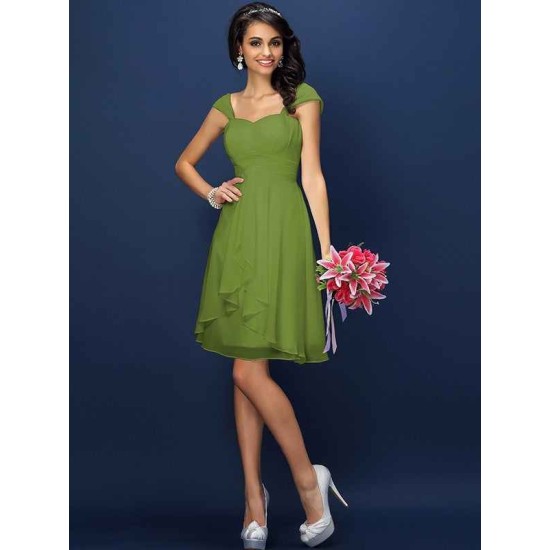 Charming Straps Pleats Sleeveless Short Chiffon Bridesmaid Dresses