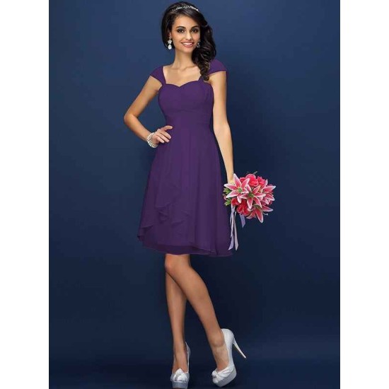 Charming Straps Pleats Sleeveless Short Chiffon Bridesmaid Dresses