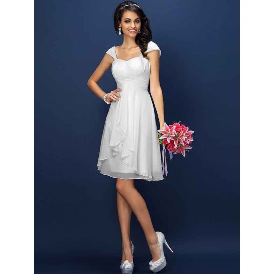 Charming Straps Pleats Sleeveless Short Chiffon Bridesmaid Dresses