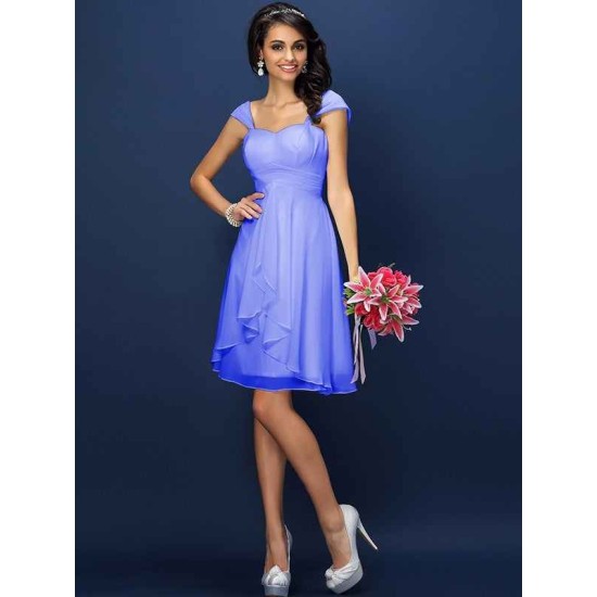 Charming Straps Pleats Sleeveless Short Chiffon Bridesmaid Dresses