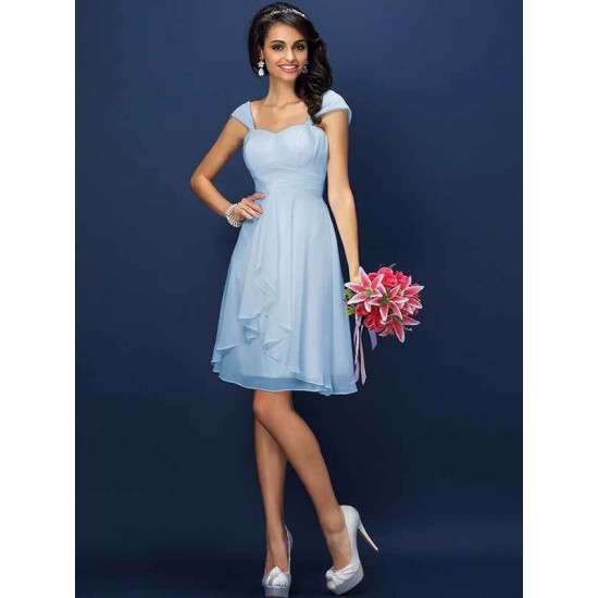 Charming Straps Pleats Sleeveless Short Chiffon Bridesmaid Dresses